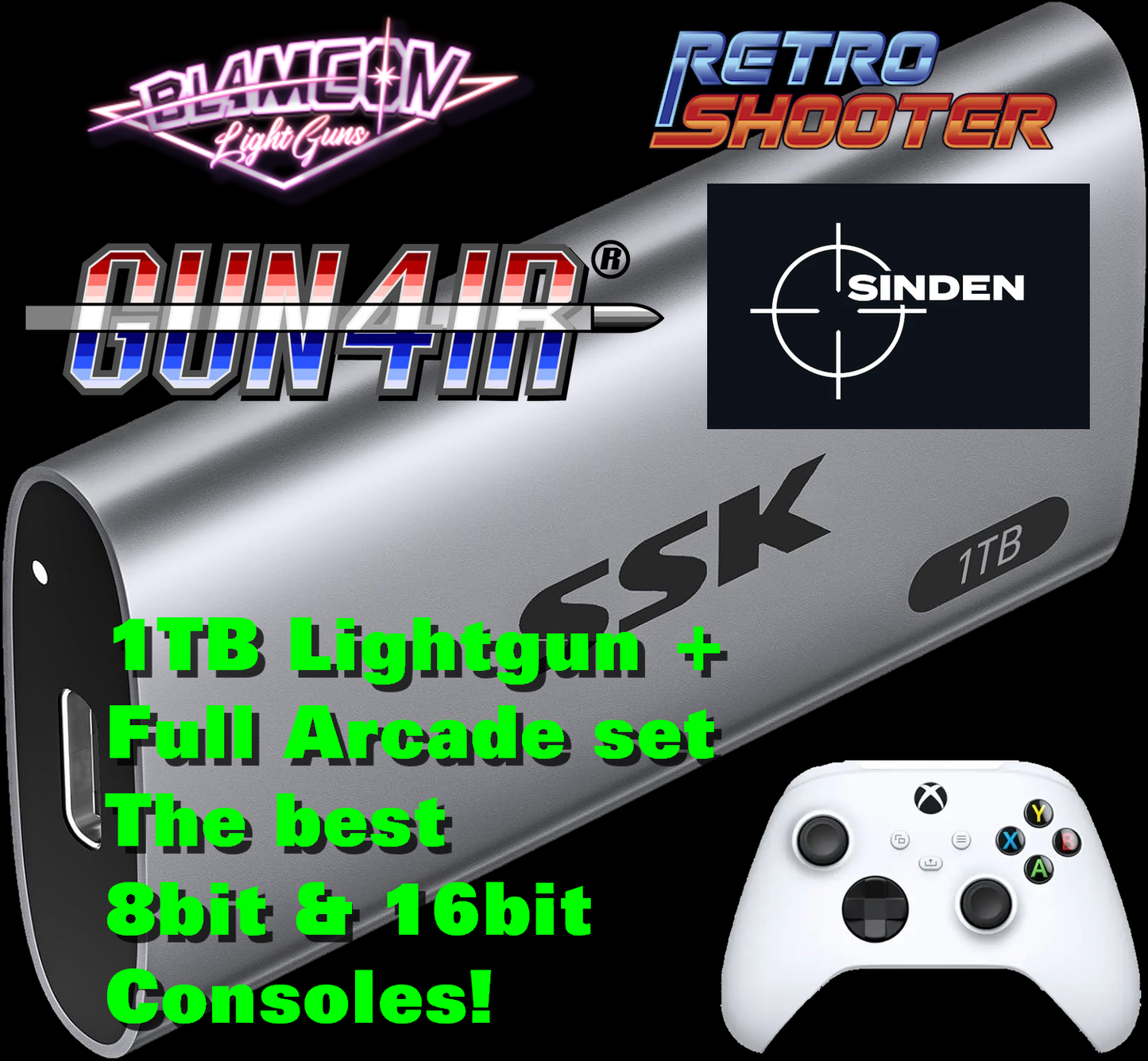 1 TB Plug-n-Play Lightgun+ Drive (Lightguns + Full Arcade Set and the best 8-bit & 16-bit consoles)